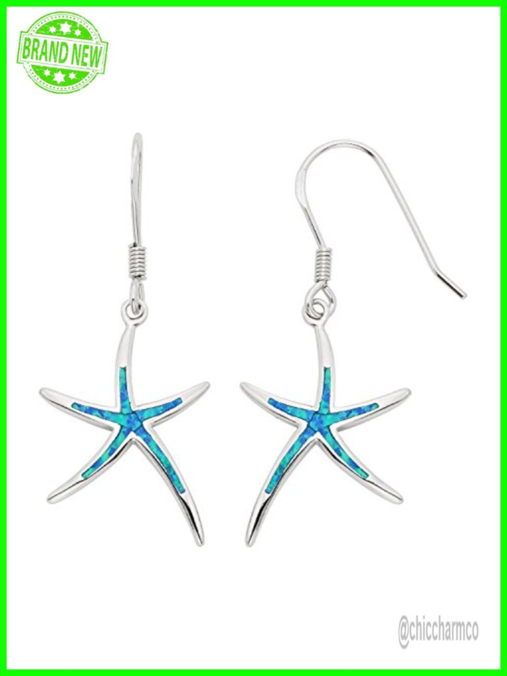 Sterling Silver Created Blue Opal Starfish Dangling Earrings